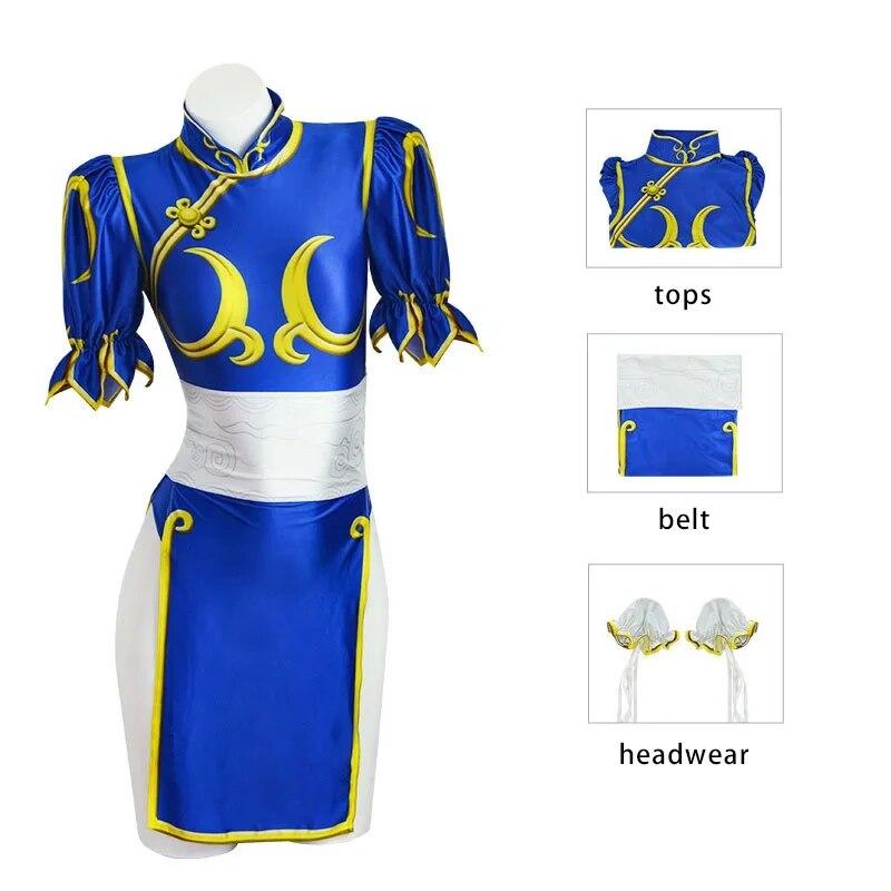 Chun Li Cosplay Dress Costume Game SF Chunli Role Play Blue Qipao Outfit Full Set Jackie Kung Fu Halloween Party Suit For Fun S
Chun Li Cosplay Dress Costume Game SF Chunli Role Play Blue Qipao Outfit Full Set Jackie Kung Fu Halloween Party Suit For Fun S