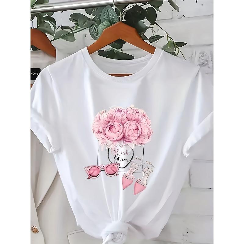 European Size Women s White Casual Sporty T-Shirt - Pink Floral & High Heel Print with Best Mom Text, Slightly Loose Fit Round Neck 4XL
European Size Women s White Casual Sporty T-Shirt - Pink Floral & High Heel Print with Best Mom Text, Slightly Loose Fit Round Neck 4XL