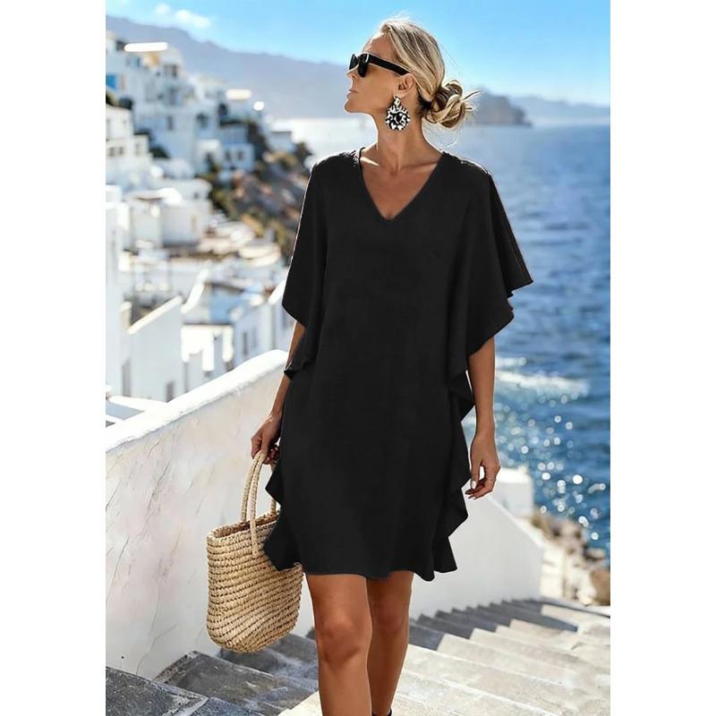Women s clothing, independent station summer solid color loose ruffle edge elegant V-neck dress XXL чорний
Women s clothing, independent station summer solid color loose ruffle edge elegant V-neck dress XXL чорний