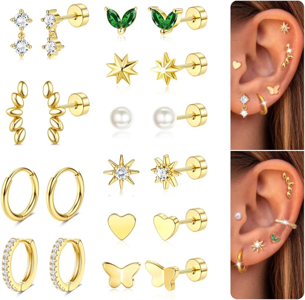 Bobisty 10Pairs Surgical Steel Earrings Cartilage Hoop for Sensitive Ears Women Trendy Flat Back Studs Stacks Tragus Piercing
Bobisty 10Pairs Surgical Steel Earrings Cartilage Hoop for Sensitive Ears Women Trendy Flat Back Studs Stacks Tragus Piercing
