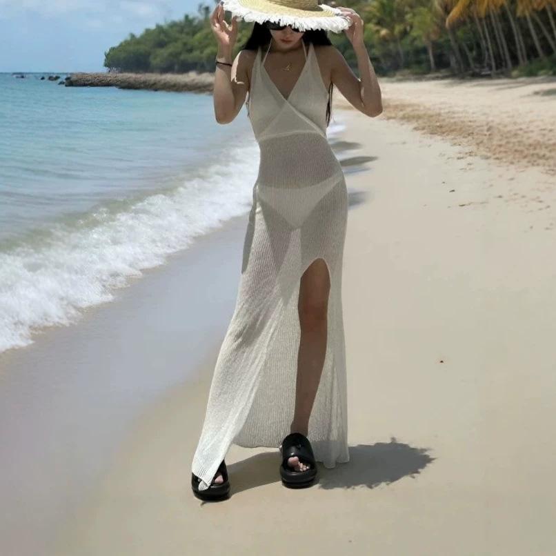 European and American summer new fashion V-neck halter strap perspective crochet beach suspender dress, dress XL білий
European and American summer new fashion V-neck halter strap perspective crochet beach suspender dress, dress XL білий