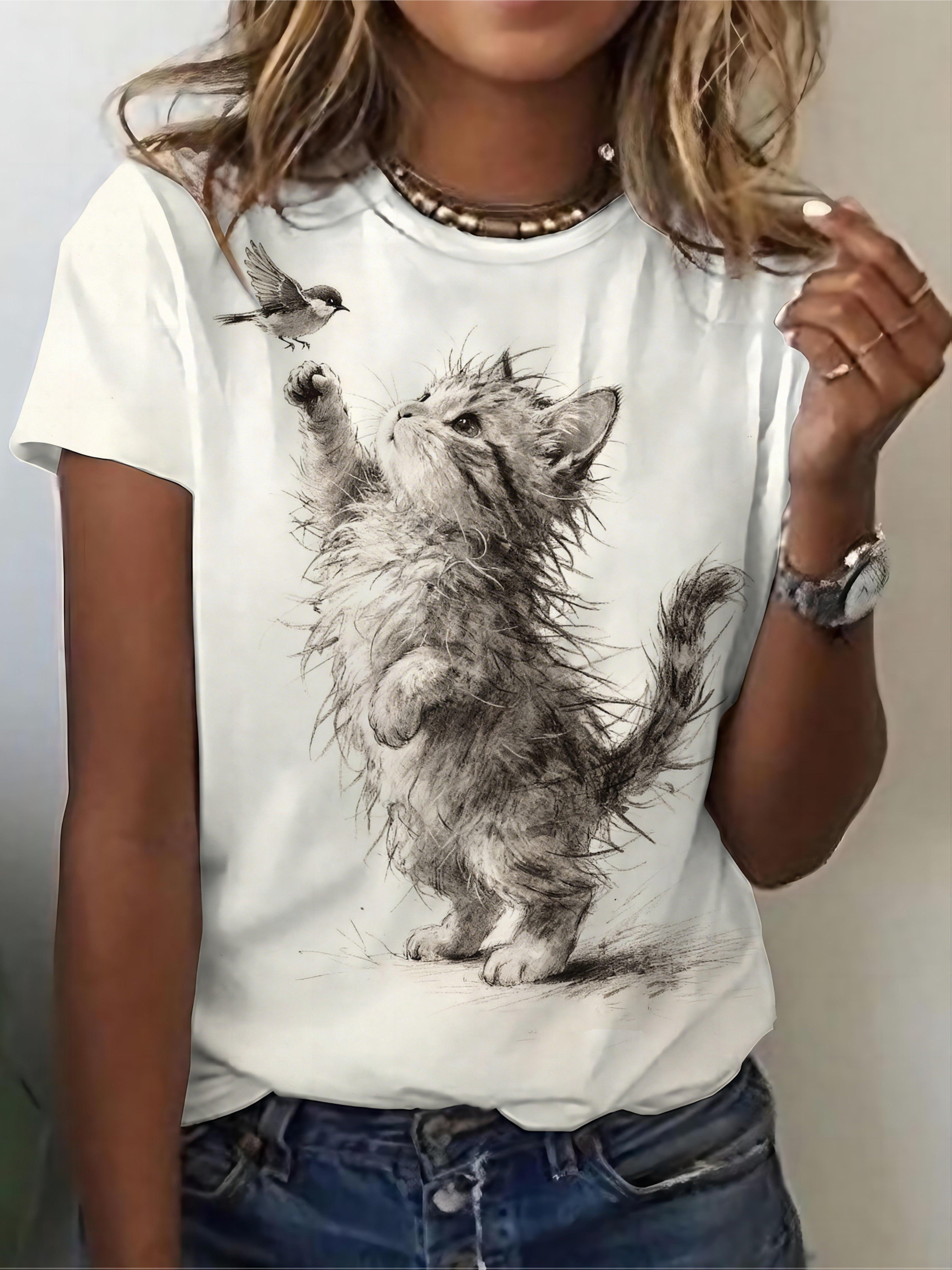 Women s Cat-Themed Short-Sleeve Blouse Top - Sketch-Style Kitten Print Round Neck Shirt. Machine-Washable Suitable for Daily Commuting. Casual Wear ; 3XL
Women s Cat-Themed Short-Sleeve Blouse Top - Sketch-Style Kitten Print Round Neck Shirt. Machine-Washable Suitable for Daily Commuting. Casual Wear ; 3XL