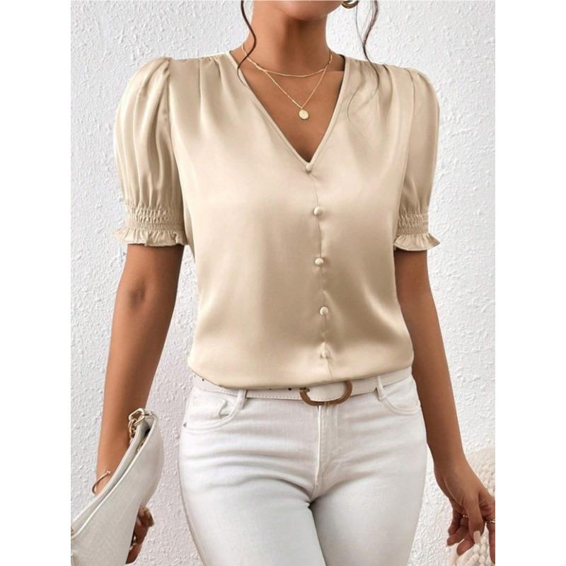 Атласна сорочка з V-подібним вирізом і гудзиками для весни-осені Повсякденна сорочка з короткими рукавами та гофрованими краями Блузки та сорочки XS
Атласна сорочка з V-подібним вирізом і гудзиками для весни-осені Повсякденна сорочка з короткими рукавами та гофрованими краями Блузки та сорочки XS