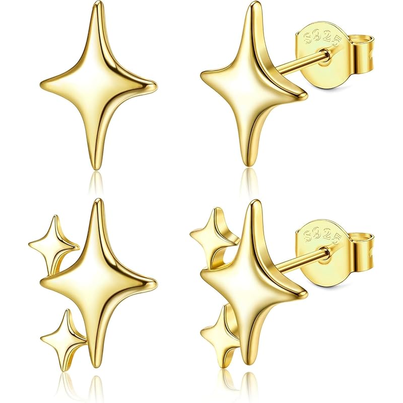 Diamday 2 pairs star earrings ladies men s Popularity silver 925 post Compatible with metal allergies stud star cute woman accessories (gold)
Diamday 2 pairs star earrings ladies men s Popularity silver 925 post Compatible with metal allergies stud star cute woman accessories (gold)