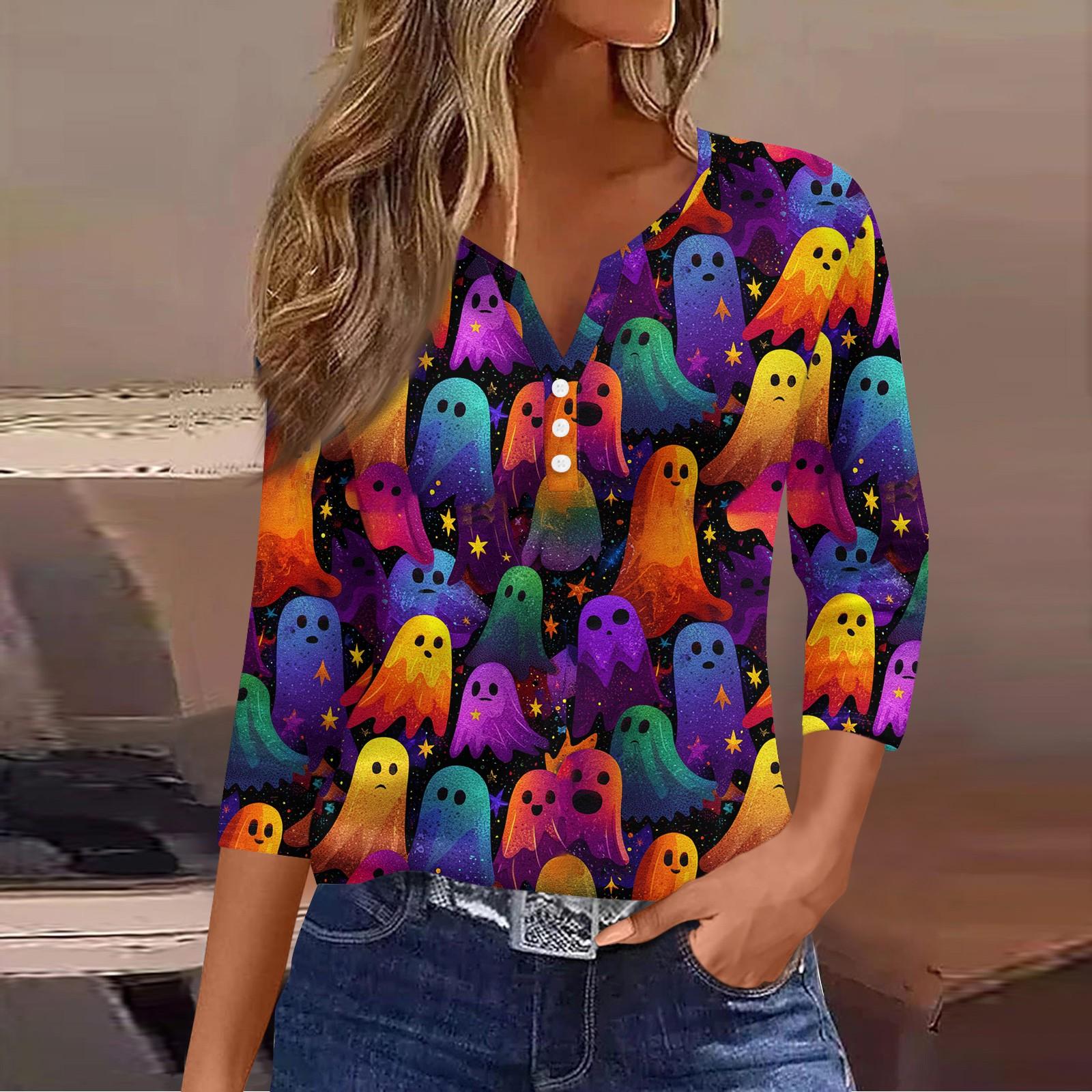 3/4 Length Sleeve Womens Tops Halloween Print Vintage Fashion Casual Loose With V Neck Plus Size Shirts S жовтий
3/4 Length Sleeve Womens Tops Halloween Print Vintage Fashion Casual Loose With V Neck Plus Size Shirts S жовтий