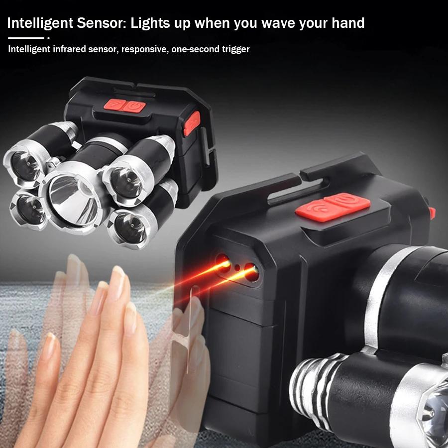 5LED Wave Sensor Headlamp Built-in Battery USB Rechargeable Head Flashlight Outdoor Fishing Camping Cycling Head Lantern
5LED Wave Sensor Headlamp Built-in Battery USB Rechargeable Head Flashlight Outdoor Fishing Camping Cycling Head Lantern