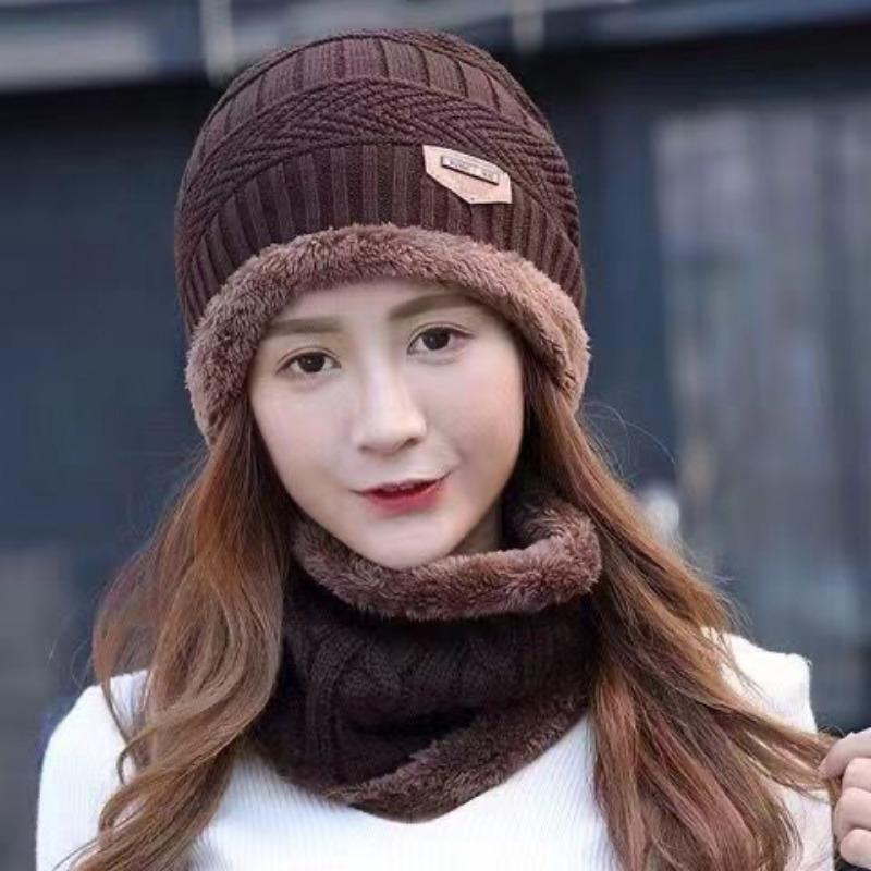Зимняя шапка мужская и женская модная осенне-зимняя мужская вязаная шапка флисовая утолщенная шерстяная шапка шапка-пуловер набор с шарфом для защиты шеи для тепла