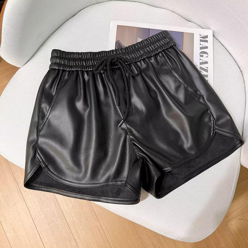 High-Waisted Black Leather Shorts with Fleece Lining and Drawstring Waist - 2025 Autumn/Winter Collection Extra Large чорний
High-Waisted Black Leather Shorts with Fleece Lining and Drawstring Waist - 2025 Autumn/Winter Collection Extra Large чорний