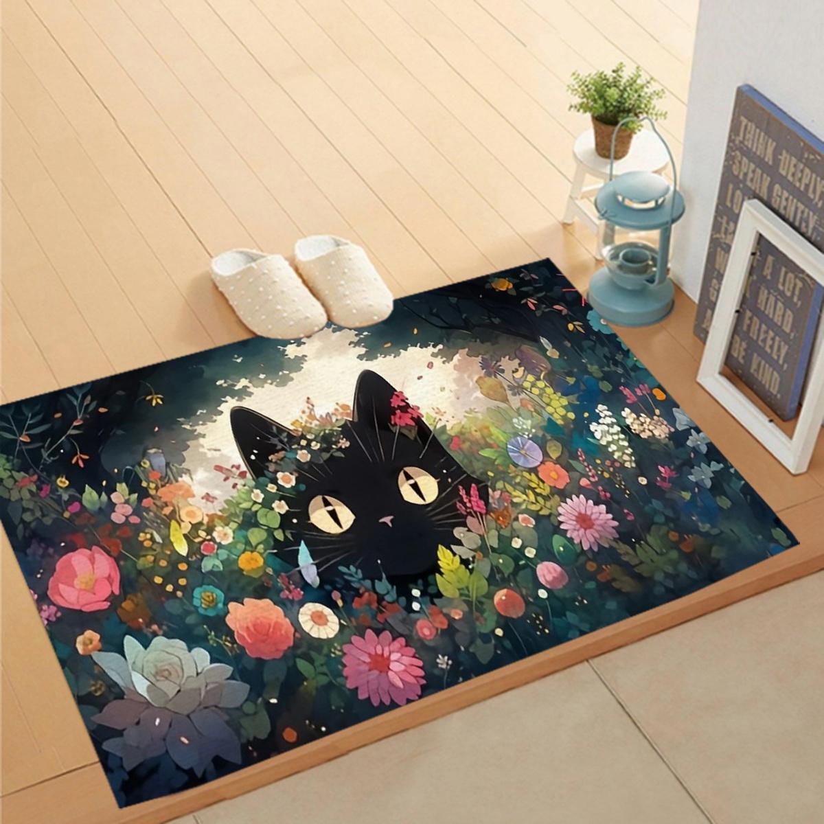 1pc charming black cat and flower design kitchen floor mat, for bedroom, living room, crystal pile carpet decoration 50x80cm
1pc charming black cat and flower design kitchen floor mat, for bedroom, living room, crystal pile carpet decoration 50x80cm