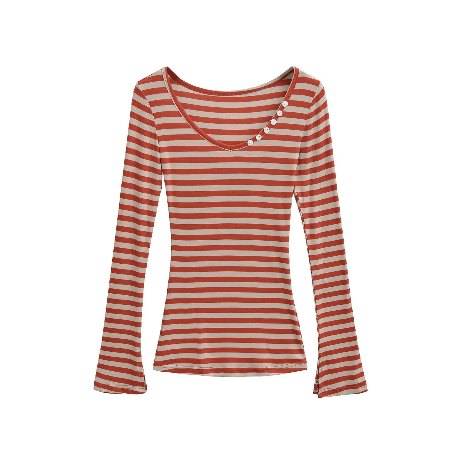 American Spicy Girl Striped U-Neck Long-Sleeve Stretch T-Shirt, Pure Desire Lyocell Base Layer for Spring & Autumn. Medium
American Spicy Girl Striped U-Neck Long-Sleeve Stretch T-Shirt, Pure Desire Lyocell Base Layer for Spring & Autumn. Medium