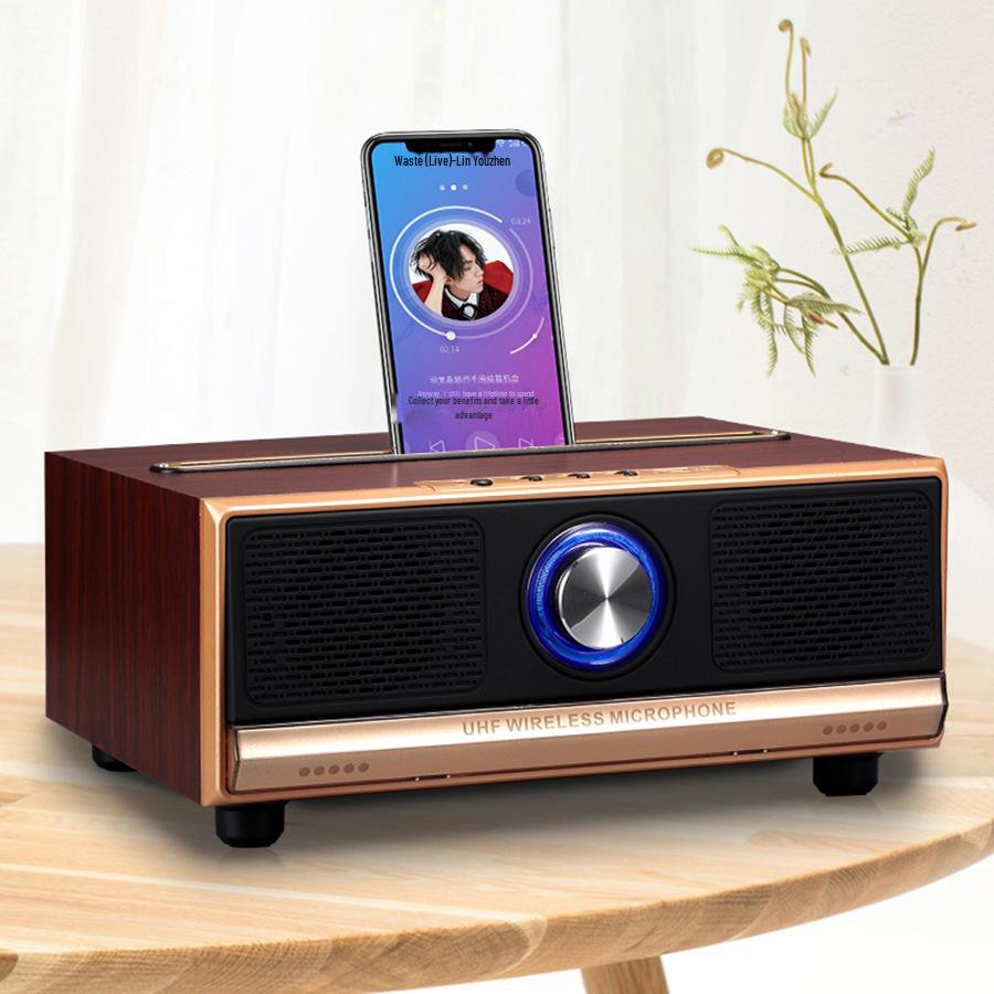 Беспроводной мобильный караоке-микрофон KTV с Bluetooth и сабвуфером Деревянный динамик Karaoke Bluetooth Speaker чёрный
Беспроводной мобильный караоке-микрофон KTV с Bluetooth и сабвуфером Деревянный динамик Karaoke Bluetooth Speaker чёрный