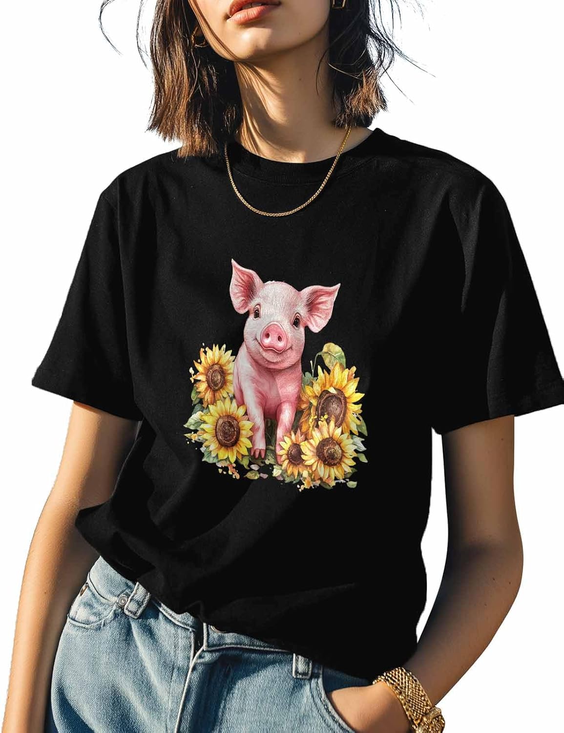 T Shirts for Women Graphic Tees Cute Pink Pig Crew Neck Short Sleeve Shirts for Women Sunflower Casual T-Shirt 5XL різнокольоровий
T Shirts for Women Graphic Tees Cute Pink Pig Crew Neck Short Sleeve Shirts for Women Sunflower Casual T-Shirt 5XL різнокольоровий