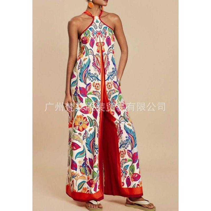 Summer European and American Women clothes Bohemian Style Fashion Hanging Neck Sleeveless Print Wide Leg Jumpsuit Red 2XL
Summer European and American Women clothes Bohemian Style Fashion Hanging Neck Sleeveless Print Wide Leg Jumpsuit Red 2XL