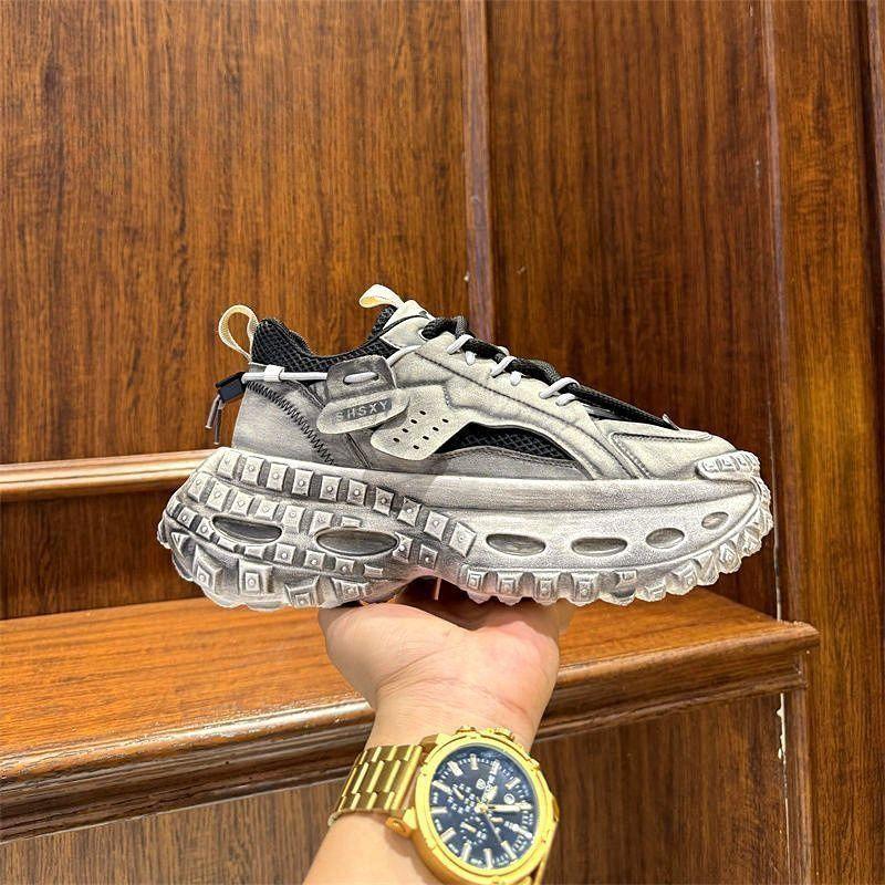 Толстая подошва старых покрышек папы обувь мужская летняя тенденция 2025 года сетчатая дышащая обувь мужская спортивная обувь 44