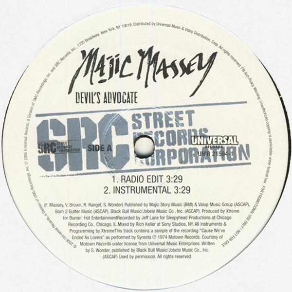12inch Record MAJIC MASSEY - Devil s Advocate UNIR215941PROMO Street Records 2006 US Rap & Hip-Hop/R&B Used
12inch Record MAJIC MASSEY - Devil s Advocate UNIR215941PROMO Street Records 2006 US Rap & Hip-Hop/R&B Used