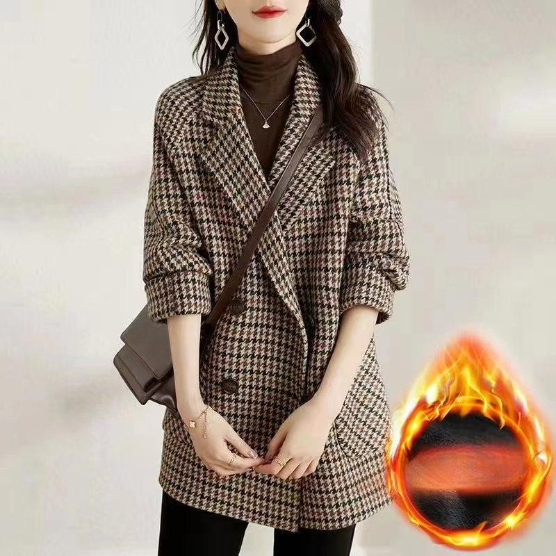 Autumn and Winter Suit Collar Houndstooth Woolen Coat Loose Women s Fashion Sense Woolen Mid-length Coat Women 3XL кавовий
Autumn and Winter Suit Collar Houndstooth Woolen Coat Loose Women s Fashion Sense Woolen Mid-length Coat Women 3XL кавовий