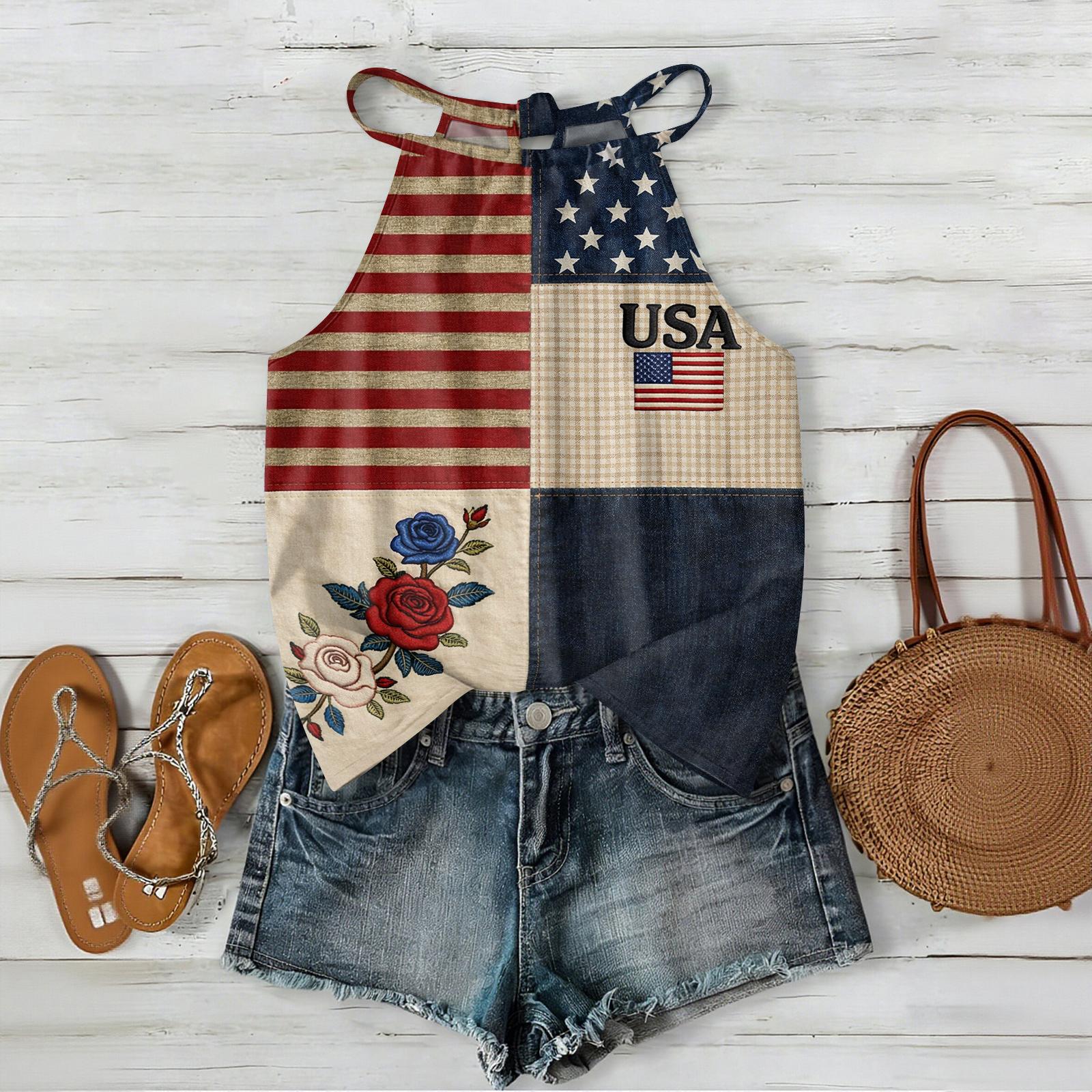Women Bohemian Patchwork Sleeveless Tank Top Halter Neck Summer Casual Loose Fit Vest Blouse with USA Flag Print XL
Women Bohemian Patchwork Sleeveless Tank Top Halter Neck Summer Casual Loose Fit Vest Blouse with USA Flag Print XL