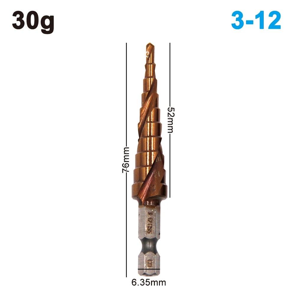 M35 Cobalt Containing Hexagonal Spiral Step Drill Stainless Steel Tapping 3-12/4-12mm Pagoda Drill Cutting Tool Drill Bit Tool Hexagon handle
M35 Cobalt Containing Hexagonal Spiral Step Drill Stainless Steel Tapping 3-12/4-12mm Pagoda Drill Cutting Tool Drill Bit Tool Hexagon handle
