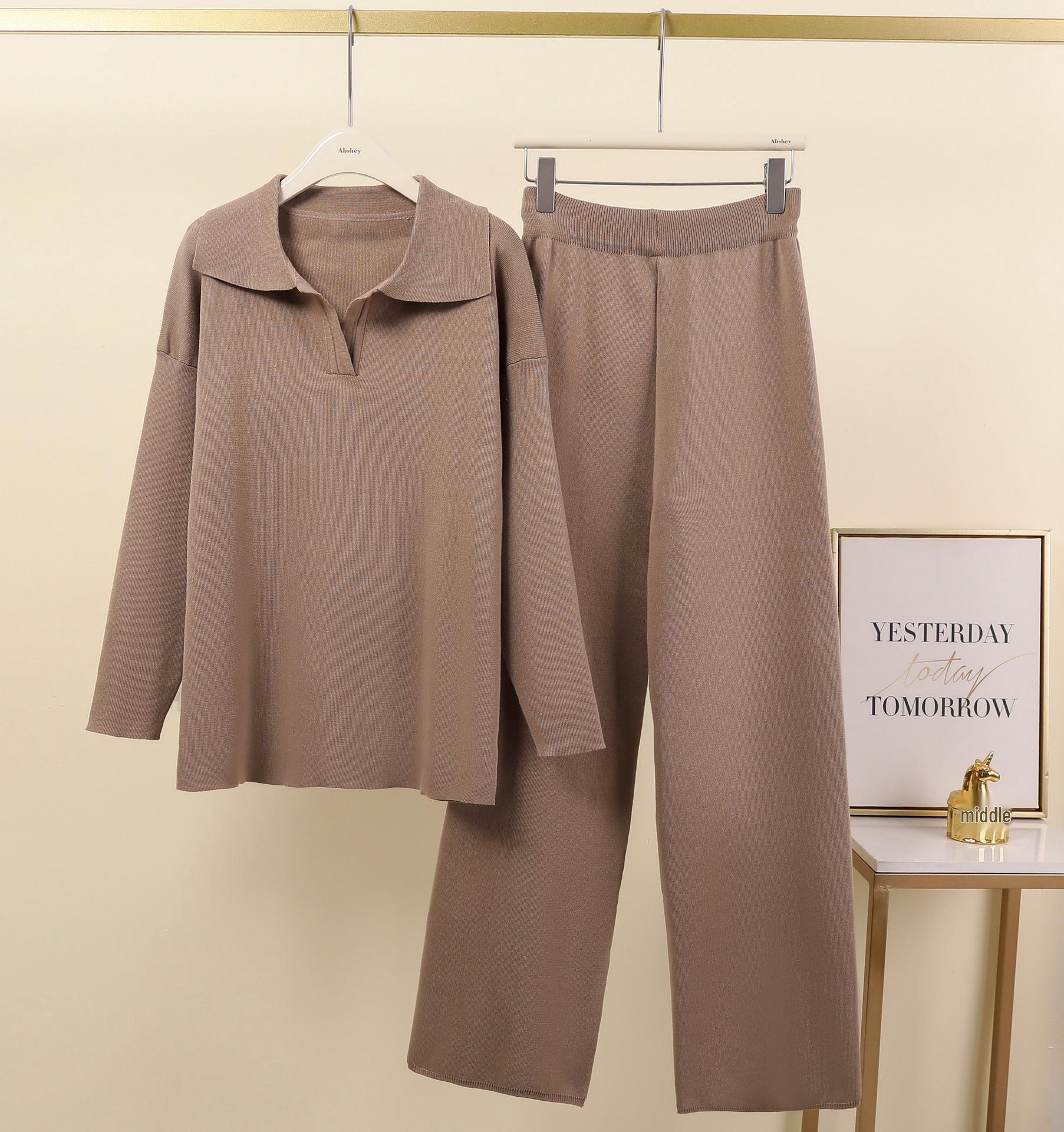 Европейский и американский осенне-зимний вязаный свитер поло и брюки широкого покроя, комплект из двух предметов Large
Европейский и американский осенне-зимний вязаный свитер поло и брюки широкого покроя, комплект из двух предметов Large