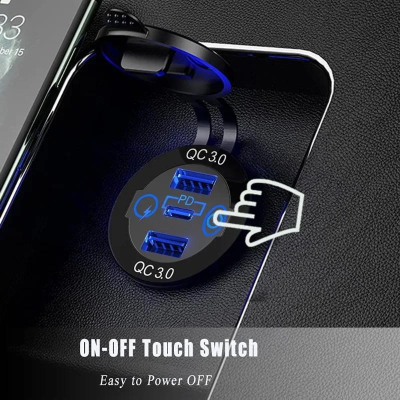 12V/24V Triple USB C Car Charger Socket Dual 18W QC 3.0 & PD 3.0 USB Outlet with Touch Switch for Car Marine RV ATV Motorcycle
12V/24V Triple USB C Car Charger Socket Dual 18W QC 3.0 & PD 3.0 USB Outlet with Touch Switch for Car Marine RV ATV Motorcycle
