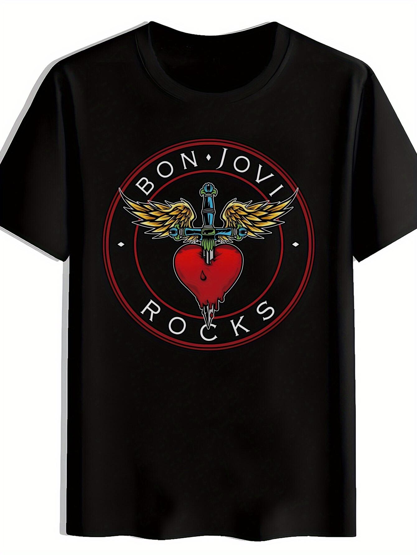 Casual Short Sleeve T-shirt with Rocks Graphic & Bon Jovi Design - Black Polyester Crew Neck M
Casual Short Sleeve T-shirt with Rocks Graphic & Bon Jovi Design - Black Polyester Crew Neck M