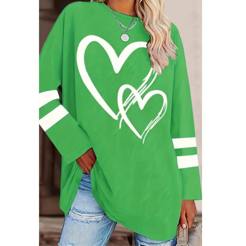 Stylish Plus Size Heart Stripe Print Crew Neck T-shirt Plus Size Long Sleeve Casual Wear for Spring & Fall Women s Fashion Clothing for Curvy Figures S зелений
Stylish Plus Size Heart Stripe Print Crew Neck T-shirt Plus Size Long Sleeve Casual Wear for Spring & Fall Women s Fashion Clothing for Curvy Figures S зелений