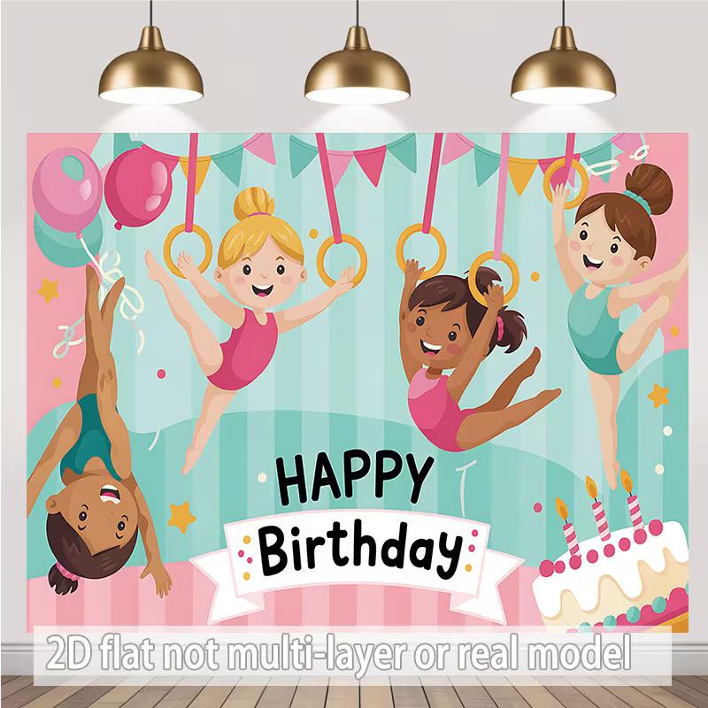 2D Cartoon Gymnast Birthday Backdrop, Pink Teal Gymnastics Background for Girls Birthday Celebration 47.2x31.5inch/120*80cm
2D Cartoon Gymnast Birthday Backdrop, Pink Teal Gymnastics Background for Girls Birthday Celebration 47.2x31.5inch/120*80cm