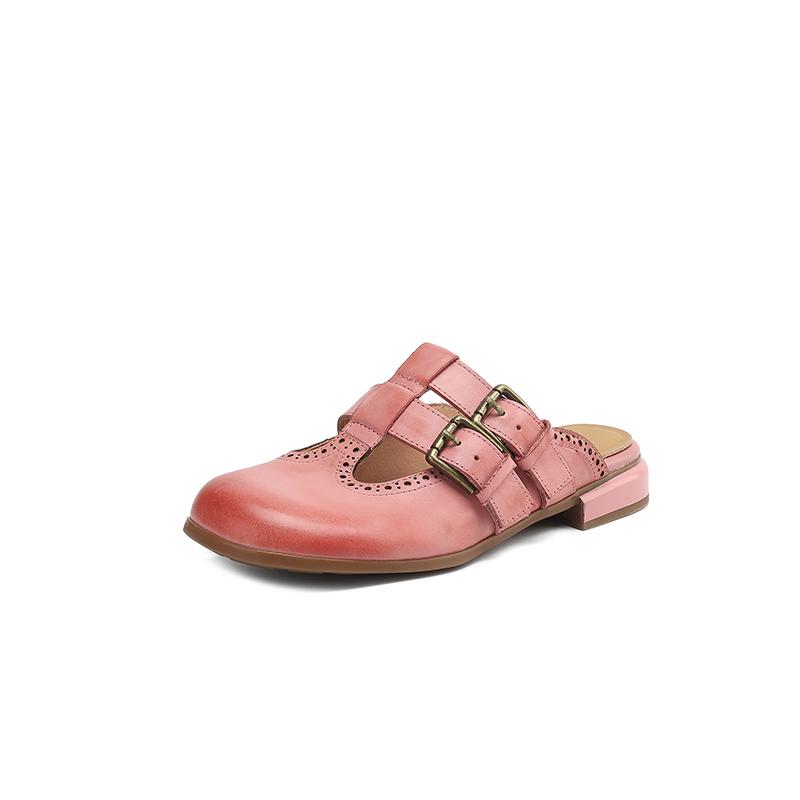 Мода Новая Мода Сандалии Женские Туфли Лодочки Сексуальные Туфли на Каблуке Слингбэк Ретро Кожа Вечеринка Повседневные Летние Туфли с Круглым Носком Мюли Шлепанцы 34 розовый