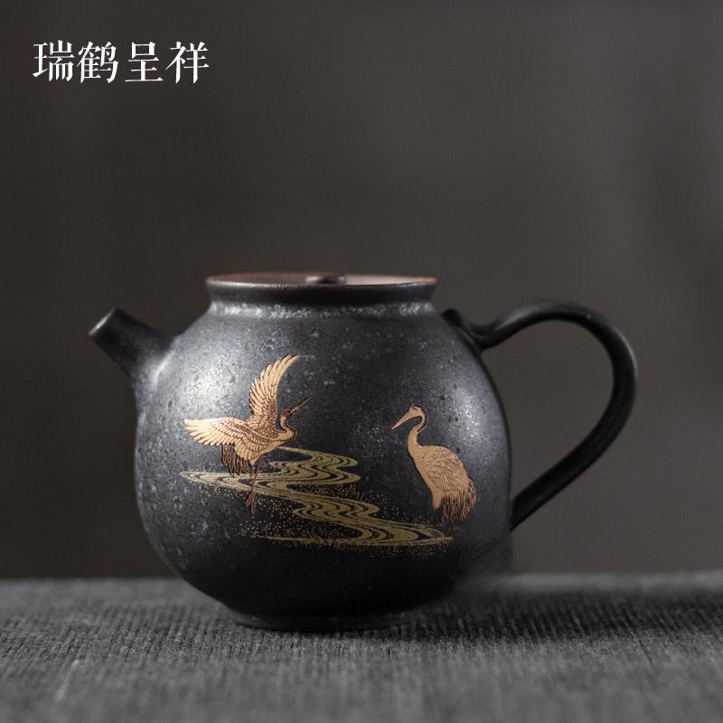 Silver-spotted Black Ceramic Teapot Rough Pottery Small Crane Pot Retro Household Ceramic Kung Fu Tea Set
Silver-spotted Black Ceramic Teapot Rough Pottery Small Crane Pot Retro Household Ceramic Kung Fu Tea Set