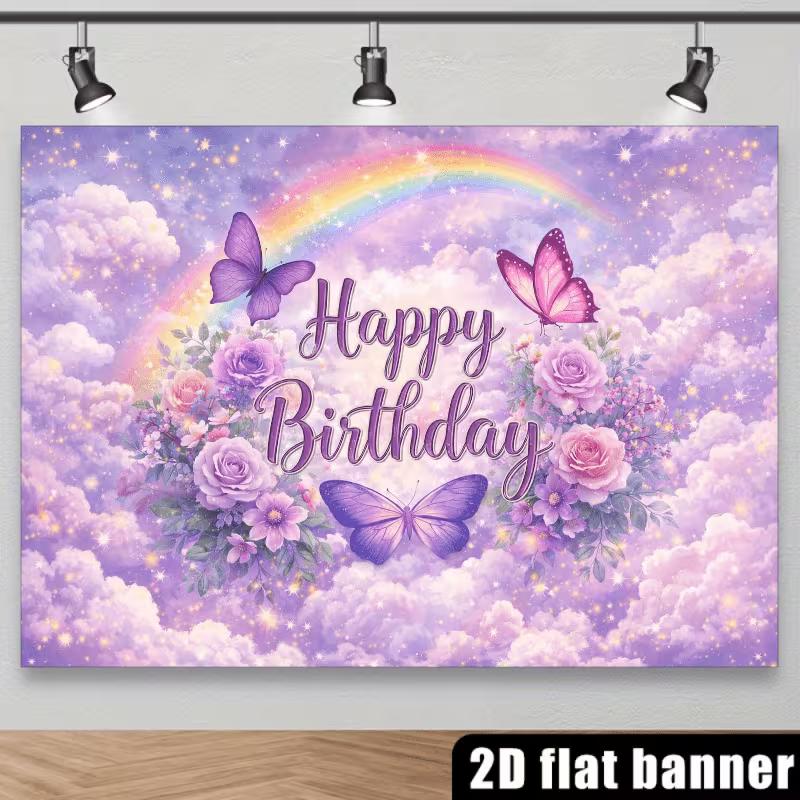 2D Purple Butterfly Happy Birthday Backdrop Pink Rose Rainbow Party Photo Booth Banner 47.2x31.5inch/120*80cm
2D Purple Butterfly Happy Birthday Backdrop Pink Rose Rainbow Party Photo Booth Banner 47.2x31.5inch/120*80cm