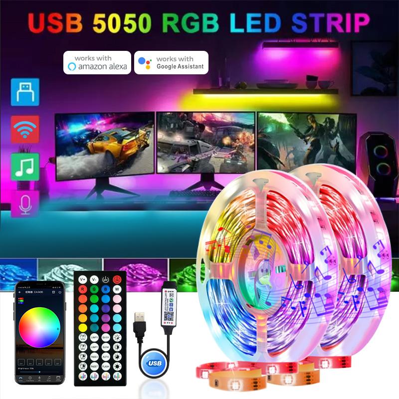 USB LED Strip Lights APP Control Color Changing 5050 RGB Led Light Flexible Lamp Tape for Room Decoration TV Backlight Diode 1m
USB LED Strip Lights APP Control Color Changing 5050 RGB Led Light Flexible Lamp Tape for Room Decoration TV Backlight Diode 1m