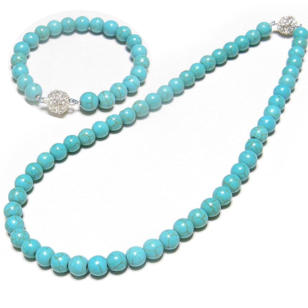 Turquoise Necklace and Bracelet Set with Strong Magnetic Clasp (One-Touch Closure) - December Birthstone (Necklace and Bracelet Set)
Turquoise Necklace and Bracelet Set with Strong Magnetic Clasp (One-Touch Closure) - December Birthstone (Necklace and Bracelet Set)
