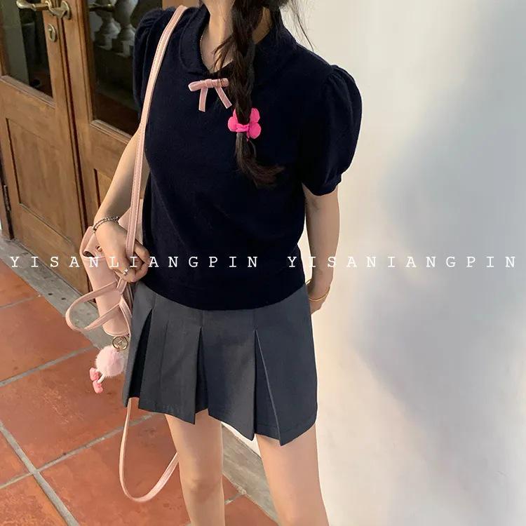 Женский летний трикотажный топ с коротким рукавом, приталенного кроя, с воротником Питер Пэн и бантом One size (recommended for under 125 jins) чёрный
Женский летний трикотажный топ с коротким рукавом, приталенного кроя, с воротником Питер Пэн и бантом One size (recommended for under 125 jins) чёрный