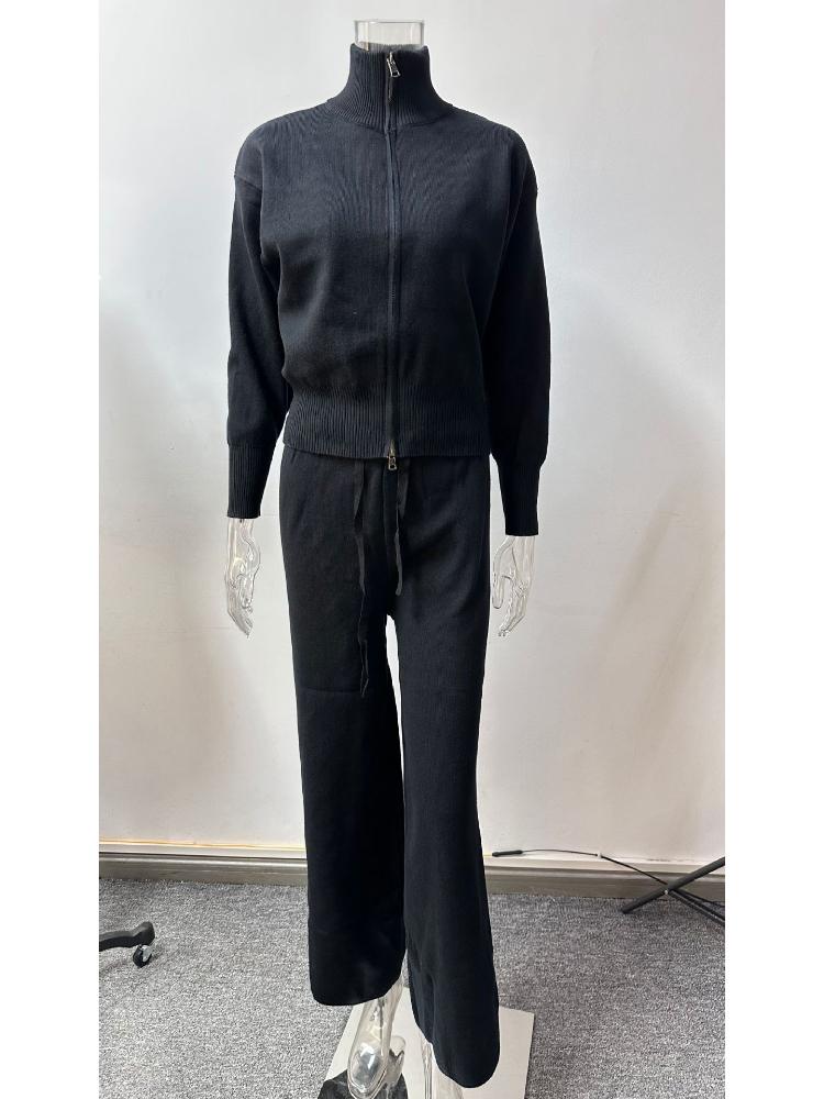 Brown Zipper Front Knit Top and Wide Leg Drawstring Pants Lounge Set L чорний
Brown Zipper Front Knit Top and Wide Leg Drawstring Pants Lounge Set L чорний