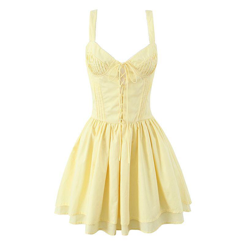 Analis Charming Girl French style Design Sweet Goose Yellow Lace-up Waist Hugging Sling Dress Princess Dress Goose Yellow Shoelace L
Analis Charming Girl French style Design Sweet Goose Yellow Lace-up Waist Hugging Sling Dress Princess Dress Goose Yellow Shoelace L