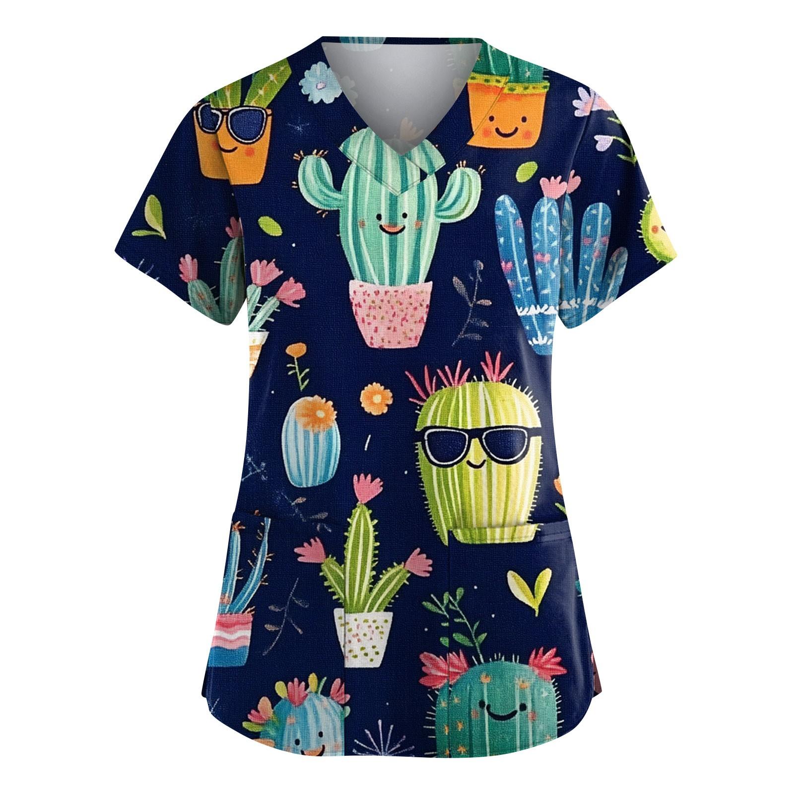 Женская мода с коротким рукавом и милым принтом кактуса, V-образным вырезом и карманом, рабочая одежда, топ XXL зелёный
Женская мода с коротким рукавом и милым принтом кактуса, V-образным вырезом и карманом, рабочая одежда, топ XXL зелёный