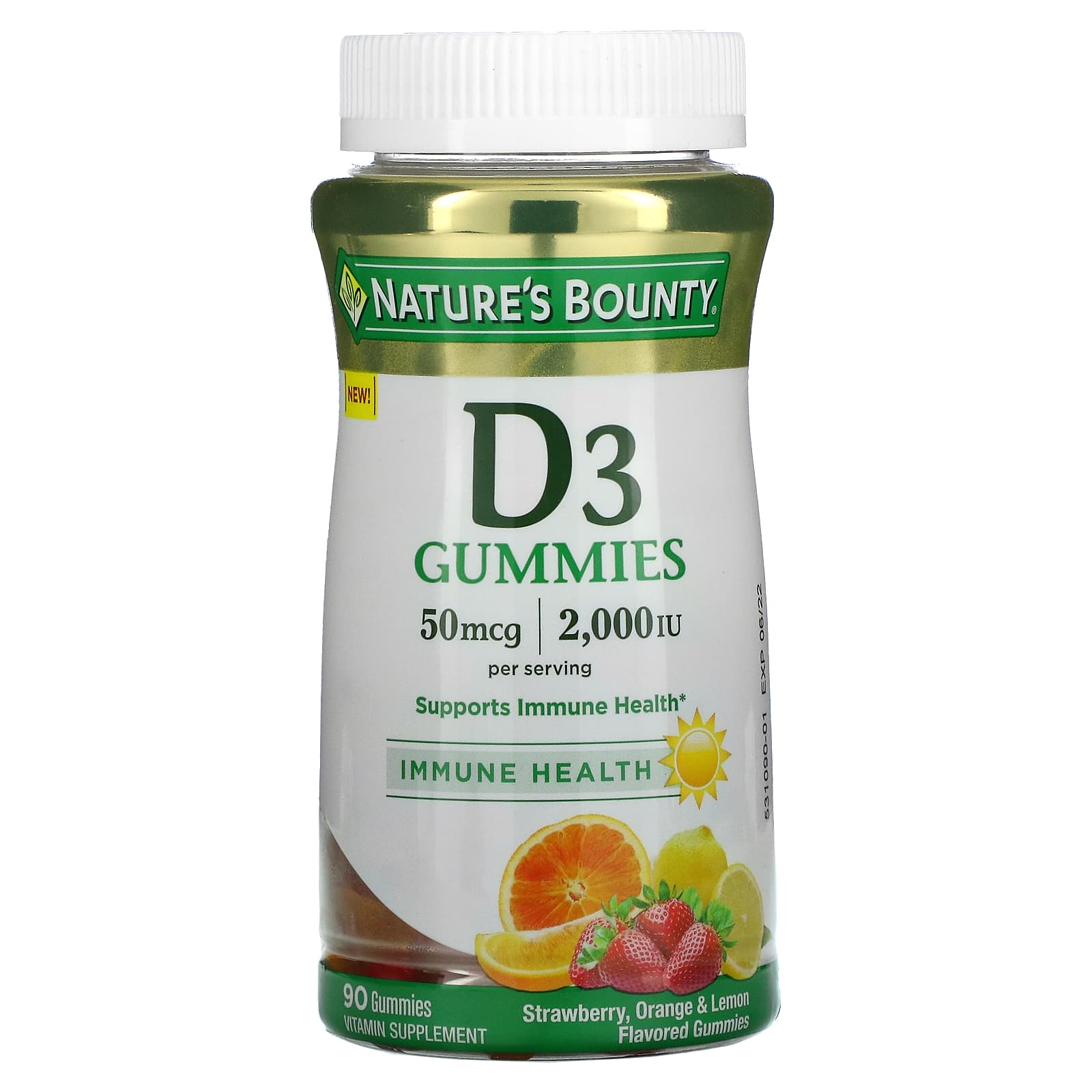 Nature s Bounty, Vitamin D3 gummies, strawberry, orange & lemon, 2,000IU, 90 gummies (25mcg (1,000IU) per gummy)
Nature s Bounty, Vitamin D3 gummies, strawberry, orange & lemon, 2,000IU, 90 gummies (25mcg (1,000IU) per gummy)