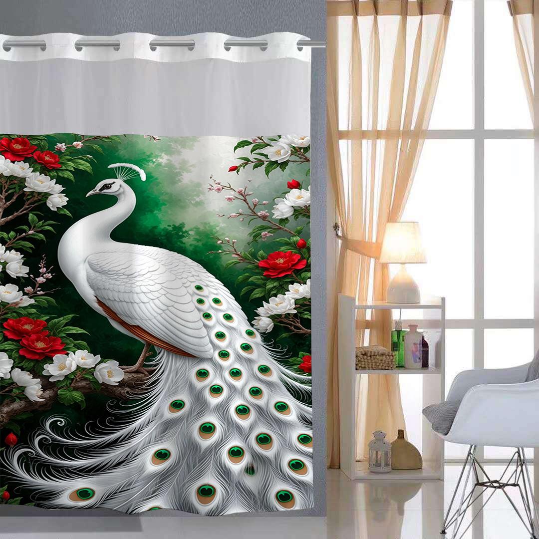 No Hook Elegant Peacock Shower Curtain With Snap-In Fabric Liner, Sheer Top Window, Waterproof Double Layer Bathtub Curtain W60H190(CM)-1 Pcs
No Hook Elegant Peacock Shower Curtain With Snap-In Fabric Liner, Sheer Top Window, Waterproof Double Layer Bathtub Curtain W60H190(CM)-1 Pcs