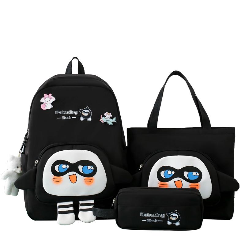 Рюкзак из трех предметов, рюкзак для младших классов средней школы, школьная сумка для школьниц с героями мультфильмов чёрный