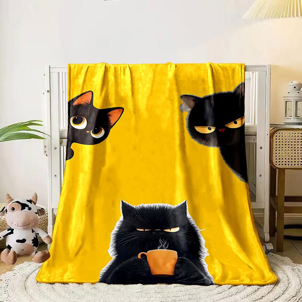 Three black cats with distinct expressions on a yellow background. for all seasons blanket lunch break throw gift 80cm x 120cm
Three black cats with distinct expressions on a yellow background. for all seasons blanket lunch break throw gift 80cm x 120cm