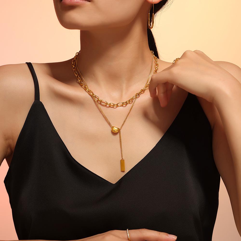 Square Sugar Layered Chain Flat Bean Necklace - Women s Clavicle Chain, European & American Style, Cold Personality Model
Square Sugar Layered Chain Flat Bean Necklace - Women s Clavicle Chain, European & American Style, Cold Personality Model