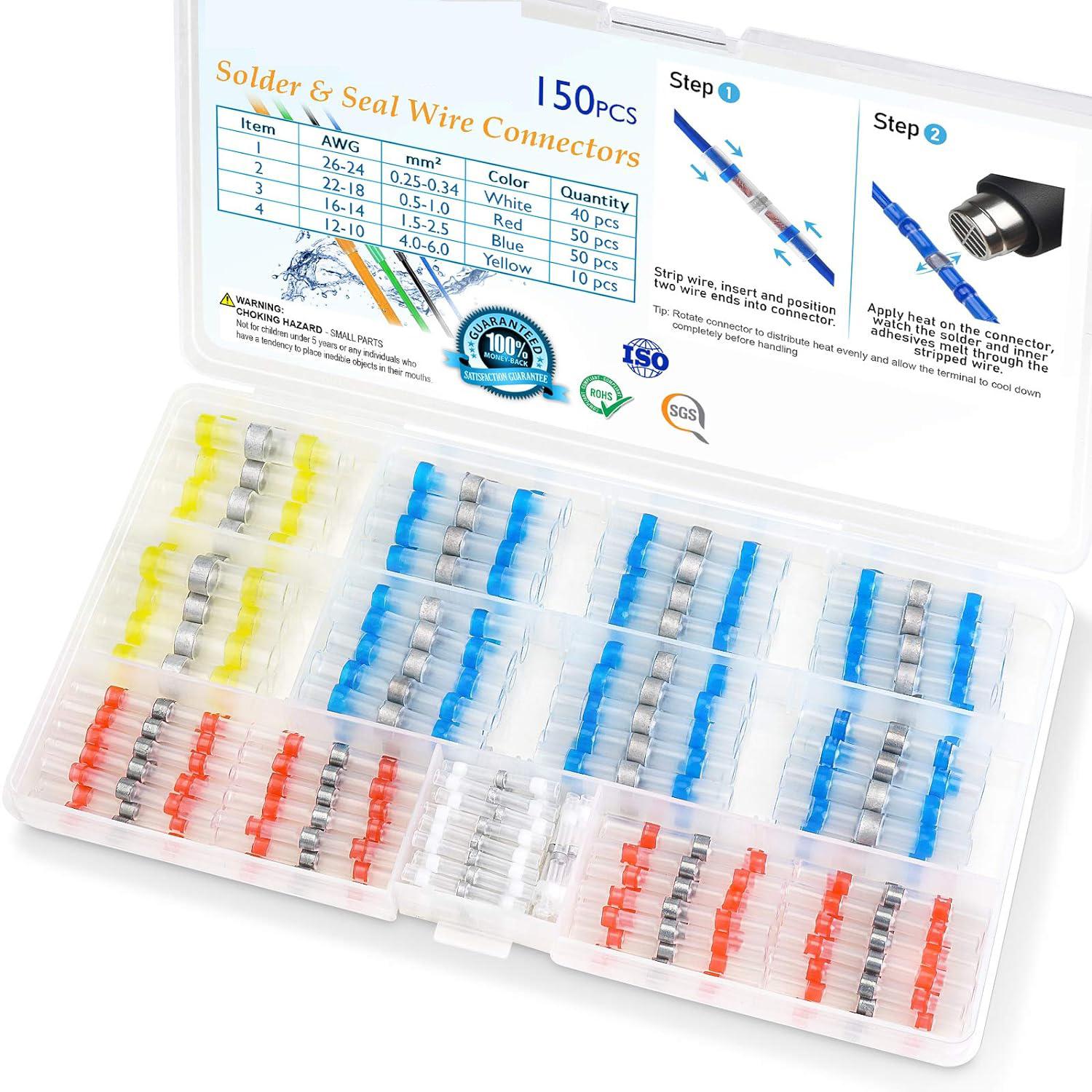 100/120/150/250/300 PCS Solder Seal Wire Connectors Heat Shrink Butt Connectors, Waterproof Insulated Electrical Wire Terminals
100/120/150/250/300 PCS Solder Seal Wire Connectors Heat Shrink Butt Connectors, Waterproof Insulated Electrical Wire Terminals