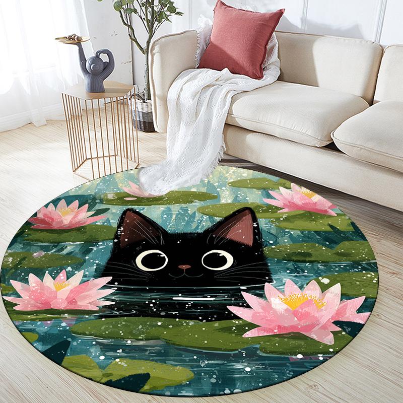 Black Cat with Lotus,Round Area Rug,Carpet Rug for Living Room Bedroom Sofa Playroom Decor,Non-slip Floor Mat 80cmx80cm
Black Cat with Lotus,Round Area Rug,Carpet Rug for Living Room Bedroom Sofa Playroom Decor,Non-slip Floor Mat 80cmx80cm