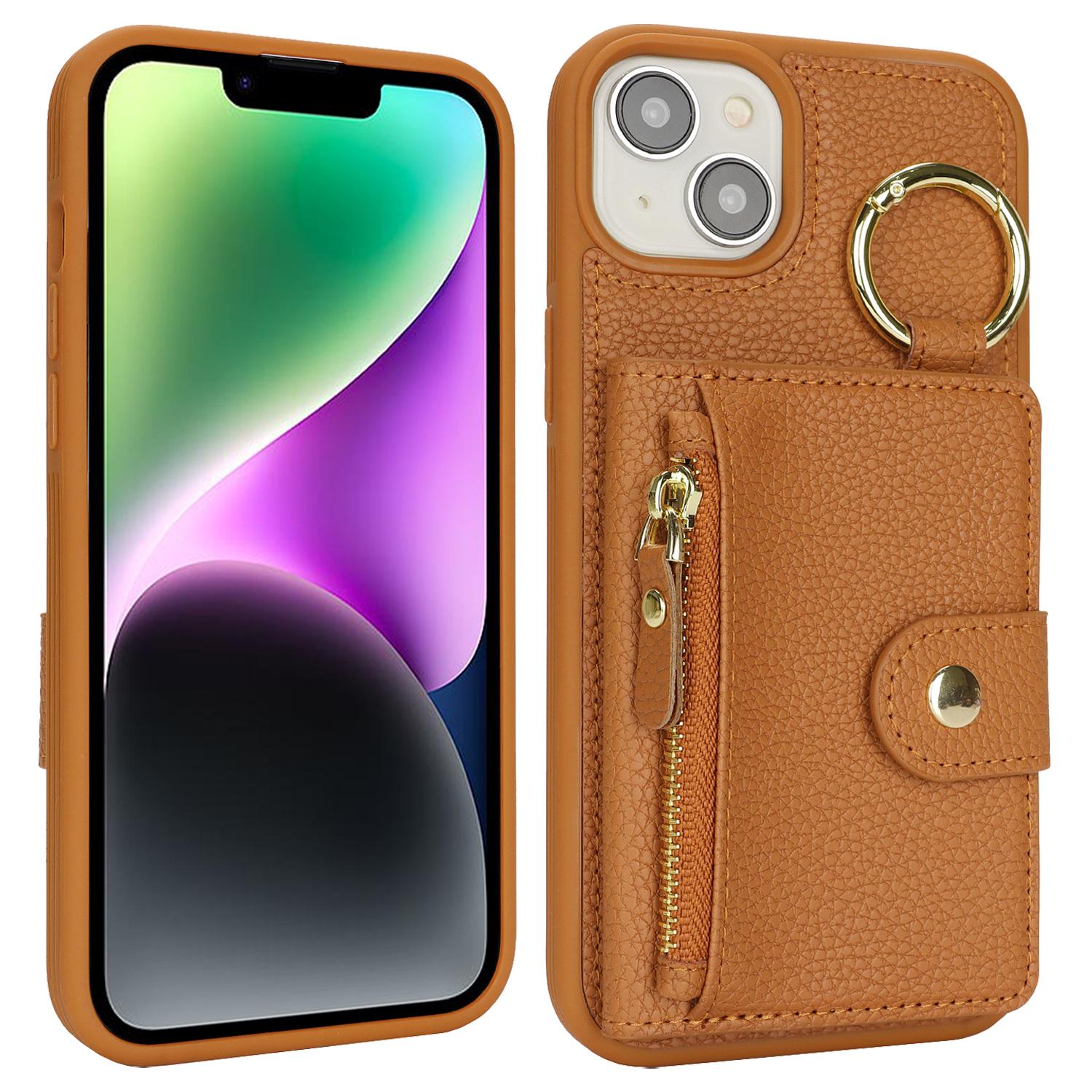 For iPhone 14/13 Case Litchi Textured PU Leather+TPU Kickstand Phone Cover with Card Slot Brown
For iPhone 14/13 Case Litchi Textured PU Leather+TPU Kickstand Phone Cover with Card Slot Brown