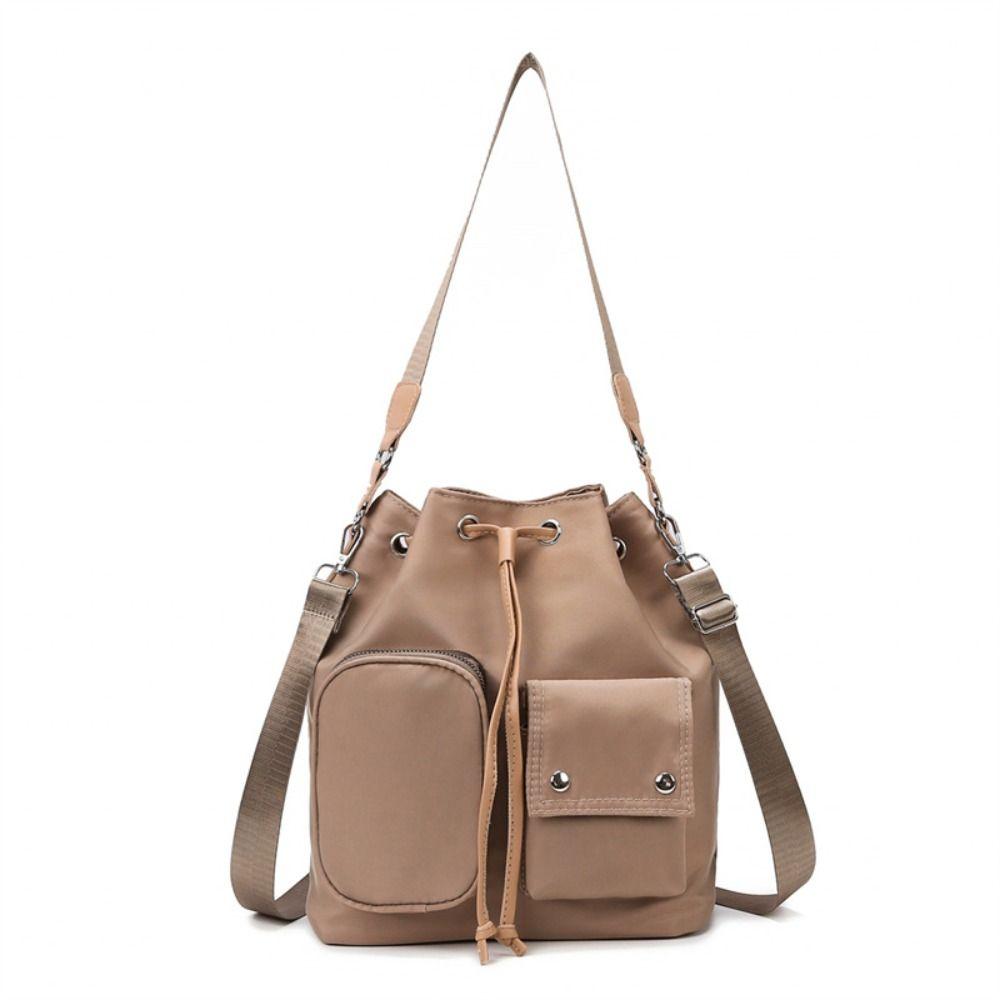 Сумка-ведро в корейском стиле с завязками на шнурке, однотонная, большая вместимость, нейлоновая сумка через плечо, сумка через подмышку, сумка через плечо из холста хаки