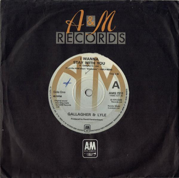 7inch Record GALLAGHER & LYLE - I Wanna Stay With You AMS7211 A&M Records 1976 UK Pop Used
7inch Record GALLAGHER & LYLE - I Wanna Stay With You AMS7211 A&M Records 1976 UK Pop Used