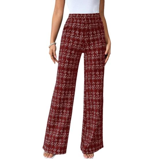 Women Pants Elastic High Waist Wide Leg Casual Trousers Plaid Print Loose Fit Long Pants Vacation Travel Daily M вина червоного кольору
Women Pants Elastic High Waist Wide Leg Casual Trousers Plaid Print Loose Fit Long Pants Vacation Travel Daily M вина червоного кольору