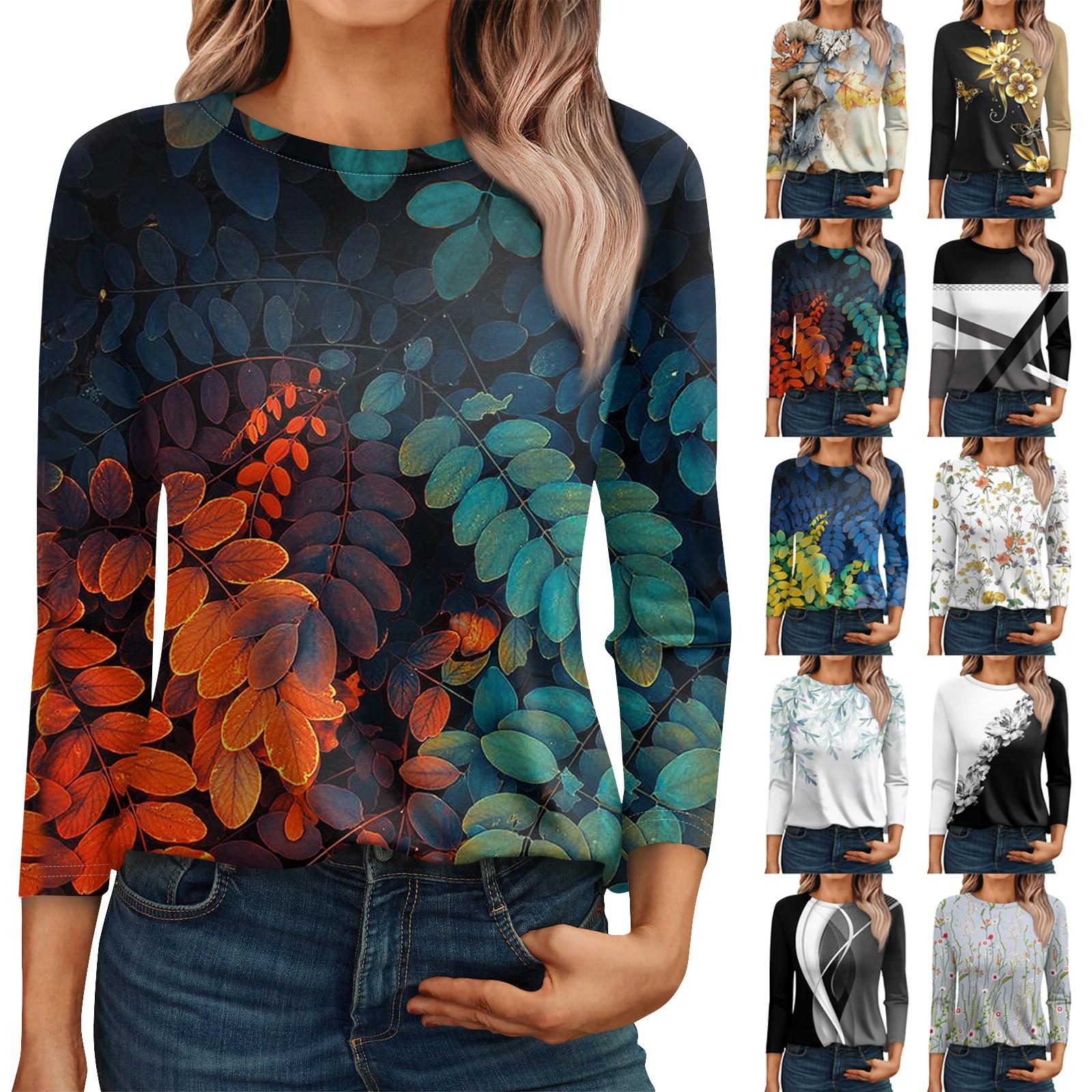 Рубашки с рукавом 3/4 для женщин, милые футболки с графическим принтом, блузки, повседневные базовые топы больших размеров, пуловеры 
Рубашки с рукавом 3/4 для женщин, милые футболки с графическим принтом, блузки, повседневные базовые топы больших размеров, пуловеры