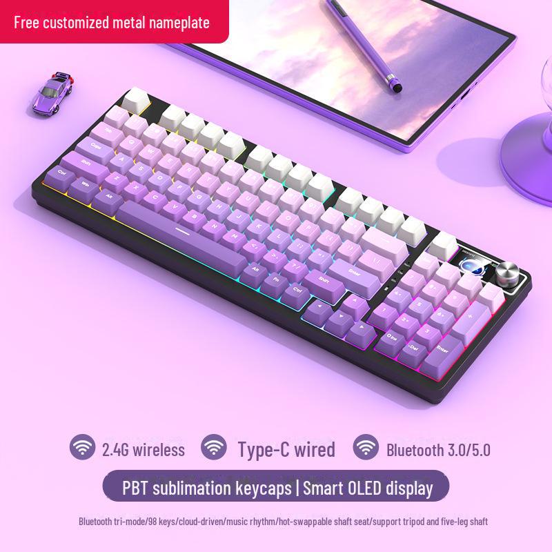 98-клавишная беспроводная игровая механическая клавиатура Bluetooth Tri-Mode с настраиваемыми переключателями (Синий, Черный, Чайный, Красный) и конструкция с возможностью горячей замены.
98-клавишная беспроводная игровая механическая клавиатура Bluetooth Tri-Mode с настраиваемыми переключателями (Синий, Черный, Чайный, Красный) и конструкция с возможностью горячей замены.