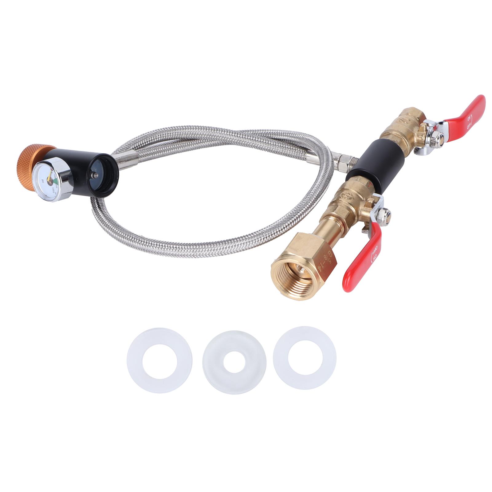 CO2 Універсальний зовнішній адаптер для шланга G5/8-14 24 дюйми Двовентильний шланг для соди з PTFE з манометром ASA3000psi 
CO2 Універсальний зовнішній адаптер для шланга G5/8-14 24 дюйми Двовентильний шланг для соди з PTFE з манометром ASA3000psi